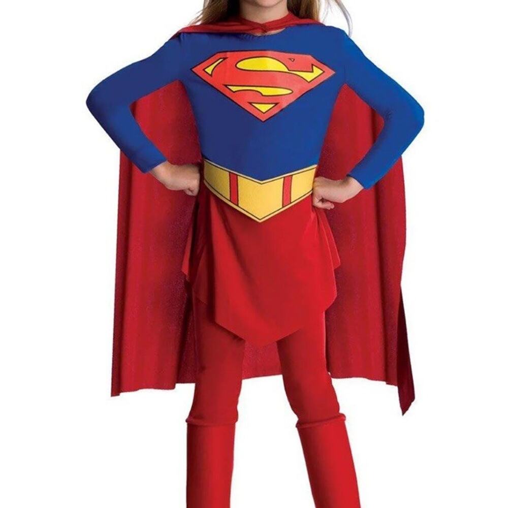 DC Comics Supergirl Costume Kids Girls S 5 6 Vtg 2004 Jumpsuit Cape Rubies